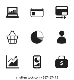 Set Of 9 Editable Logical Icons. Includes Symbols Such As Pay Redeem, Phone Statistics, Money Bag And More. Can Be Used For Web, Mobile, UI And Infographic Design.