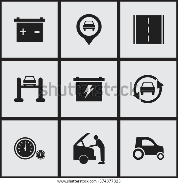 Set Of 9 Editable Transport\
Icons. Includes Symbols Such As Battery, Auto Service, Accumulator\
And More. Can Be Used For Web, Mobile, UI And Infographic\
Design.