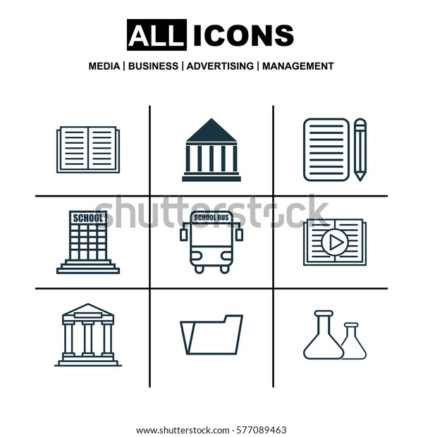 Set Of\
9 Education Icons. Includes Home Work, Education Center, Taped Book\
And Other Symbols. Beautiful Design\
Elements.