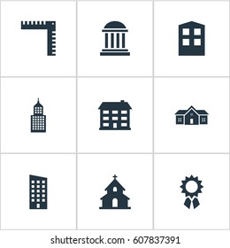 Set 9 Simple Architecture Icons Can Stock Illustration 607837391 ...