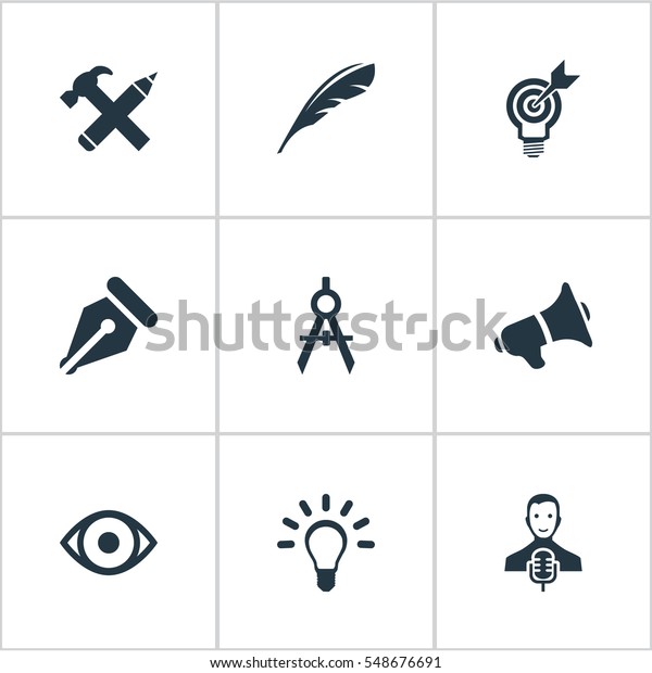Set Of 9\
Simple Creative Thinking Icons. Can Be Found Such Elements As\
Project Aim, Lightbulb, Dividers And\
Other.