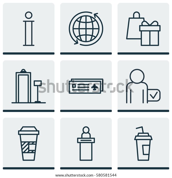 Set Of 9 Traveling Icons. Includes Airport\
Card, Globetrotter, Registration Service And Other Symbols.\
Beautiful Design\
Elements.