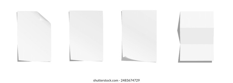 Set of A4 sized sheets of paper isolated on white background. 