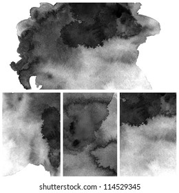 Set Of Abstract Black Water Color Art Background Hand Paint