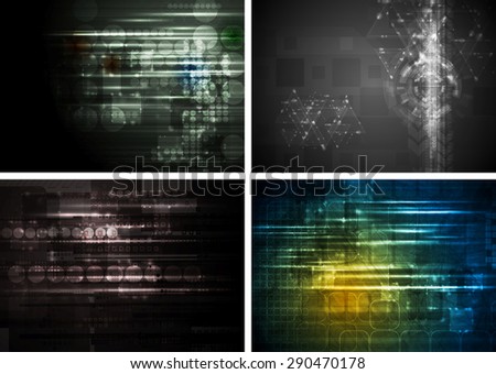 Set of abstract bright tech design set. Raster backgrounds
