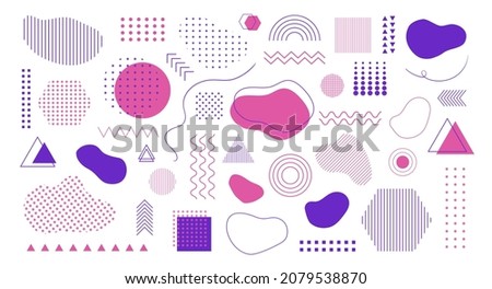 Set of abstract different shapes, lines, dots. Organic and geometric minimal elements for graphic design. Raster illustration