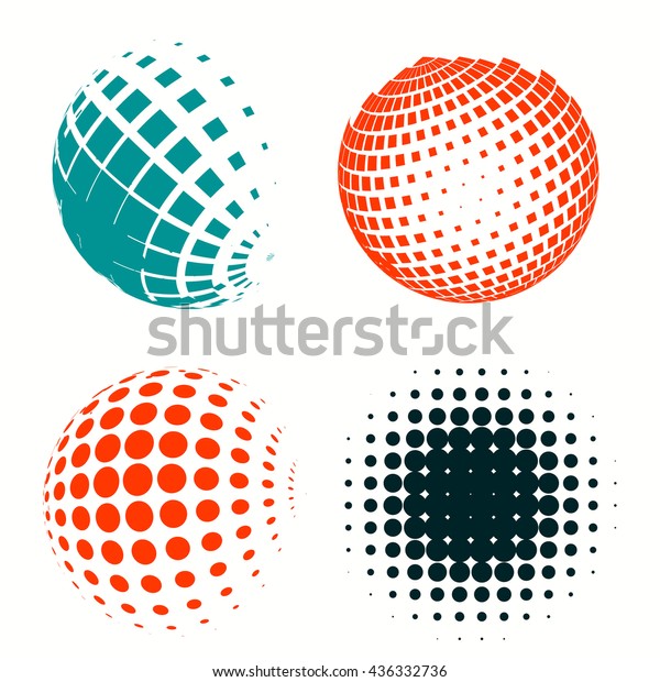 Set of Abstract Halftone Circles Logo,  illustration\
globes in colorful\
dots