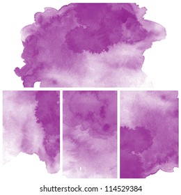 Set Of Abstract Purple Water Color Art Background Hand Paint