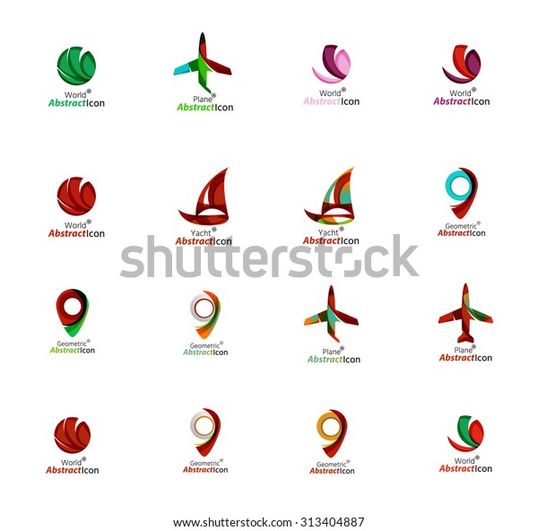 Set of abstract
travel logo icons. Business, app or internet web symbols. Thin
lines and colors with
white