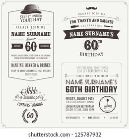 Set Of Adult Birthday Invitation Vintage Typographic Design Elements