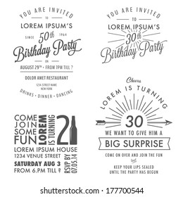 Set Of Adult Birthday Invitation Vintage Typographic Design Elements