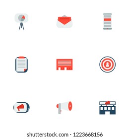 Set Of Advertising Icons Flat Style Symbols With Client Brief, Promotion, Target And Other Icons For Your Web Mobile App Logo Design.