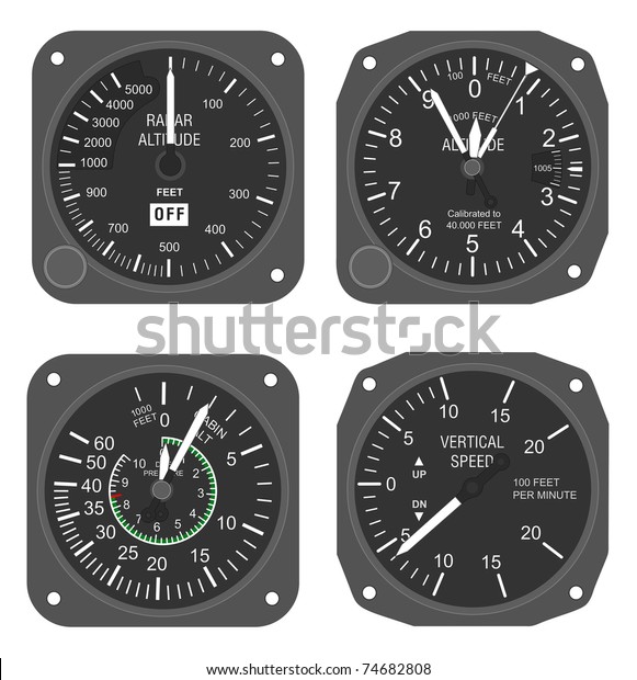 Set Aircraft Instruments Two Altimeters Two Stock Illustration 74682808