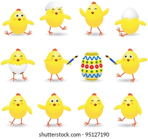 Set Cute Cartoon Chickens Easter Design Stock Vector (Royalty Free ...