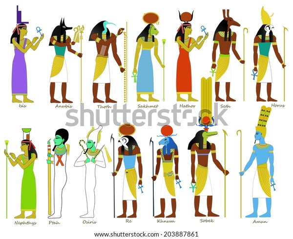 A set of Ancient Egyptian gods and\
goddesses\
illustrations