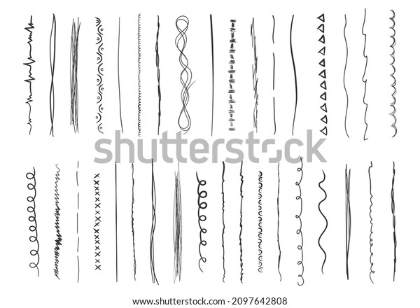 Set of art brushes for pen. Marker
hand-drawn line border set and scribble design elements. Set of
wavy horizontal lines. Hand drawn grunge brush strokes.
