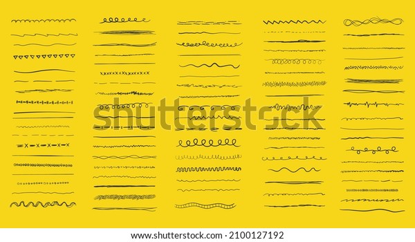 Set of art brushes for pen. Marker
hand-drawn line border set and scribble design elements. Set of
wavy horizontal lines. Hand drawn grunge brush strokes.
