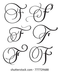 Set Art Calligraphy Letter F Flourish Stock Vector (Royalty Free) 608309891