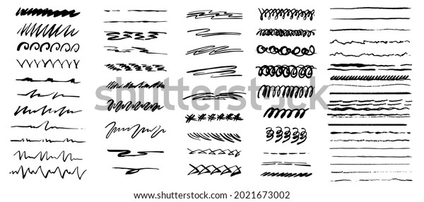 Set of artistic pen brushes. Vintage doodle
underlines. Hand drawn grunge strokes. Scribble marker borders,
sketch underlines. 
illustration