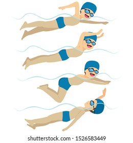 Set with athlete man swimming in different stroke styles training - Powered by Shutterstock