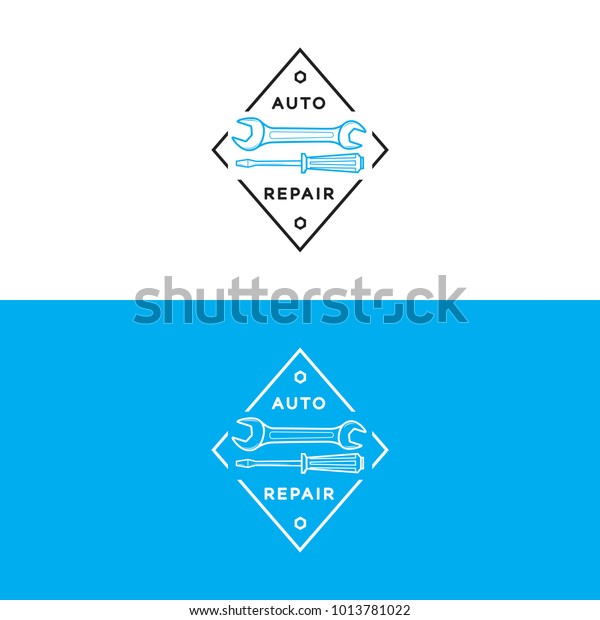 Set of auto repair logo blue
black color on background for auto service shop, car fix. Stamps,
banners, labels, logotype, emblem and design elements for you
business.