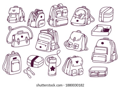 Set Of Back Pack Doodles Illustration