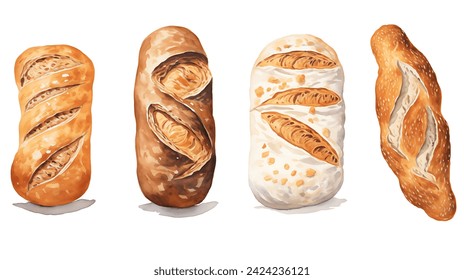 Set of baking, bread, bakery product  in watercolor style. Buns, baguettes, bread, pastries, and other baked goods. Vintage watercolor concept for a bakery or cafe menu design - Powered by Shutterstock