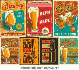 Set of beer poster in vintage style with grunge textures and beer objects. illustration. - Powered by Shutterstock