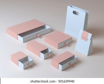 Set Beige Box 3d Rendering