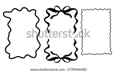 Set of Black Decorative Border Frames and Bow Silhouettes for Elegant Invitation Design, Digital Scrapbooking, Hand Drawn Stationery, and Minimalist Photo Ornaments