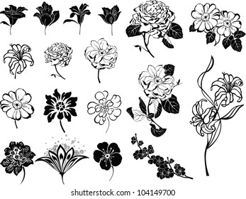 Set Black Flower Design Elements Isolated Stock Vector (Royalty Free ...