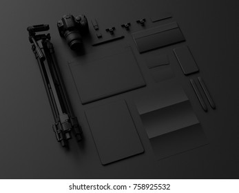 Set of black mock up. 3D illustration. High quality