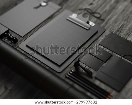 Set of black mockup elements . 3d render