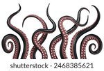 A set of black octopus tentacles. Isolated underwater monster. 3D rendering. 3D Illustration