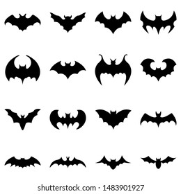 Set of black silhouettes of bats isolated on white background. Collection of flying bats. Halloween decorative elements. illustration for any design.