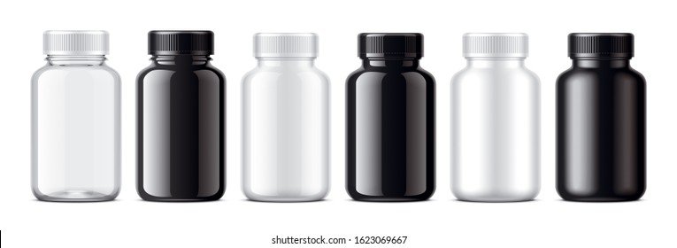 Set of Black and White plastick bottles. 3d rendering