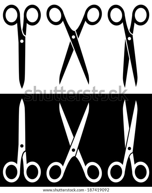 set black and white scissors icons with comb for\
hair salon