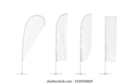 Set Of Blank Flag Banners. 3d Illustration Isolated On White Background 