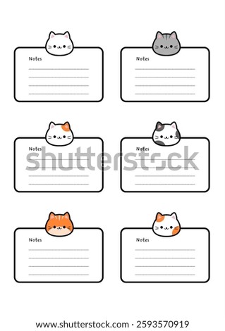 A set of blank notes, sticky note, memo paper with cat icon