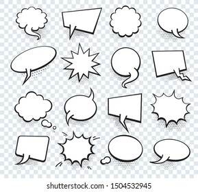 Set Of Blank Template In Pop Art Style. Raster Comic Text Speech Bubble Halftone Dot Background. Empty Cloud Of Comics Book Dialog Space For Cartoon Box Pop-art. 