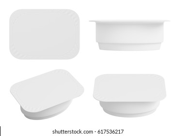 Set of blank yogurt  packaging. Mockup dessert plastic container isolated on white background. 3d render