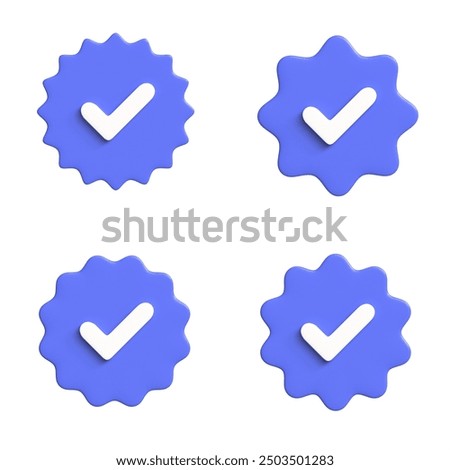 Set of Blue Checkmark Verified Badge Symbol 3D Icon Isolated