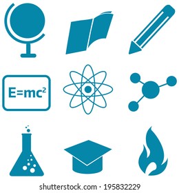 Set Of Blue Education And Science Icons