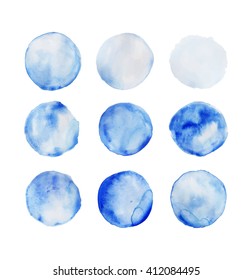 Set Of Blue Watercolor Circles.