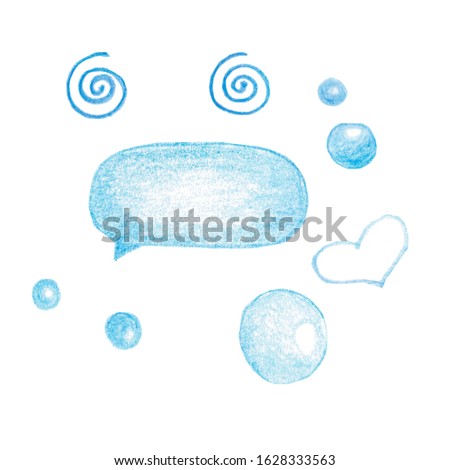 Set of blue watercolor speech bubbles, details, zigzag, hearts. Decorative illustration for textile, bed clothes, chat, smiles, pattern. Stock fotó © 