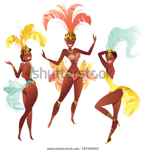 Set Brazilian Samba Dancers Carnival Girls のイラスト素材