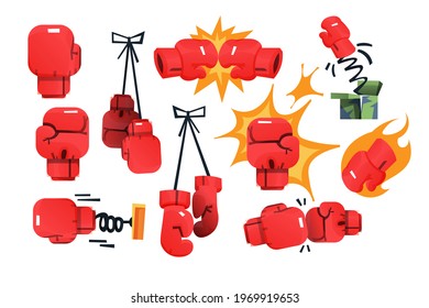 Set Of Bright Cartoon Various Boxing Gloves Illustrations Clipart