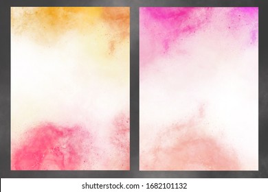 Set Of Bright Colorful Nebula For Business Banner, Invitation Card, Flyer Book Cover Template With Water Color Background.