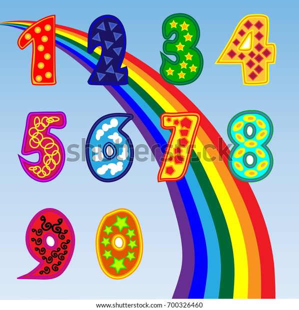A set of\
bright figures for children from one to zero. A set of sweet\
numbers. Rainbow, poster for\
preschoolers.
