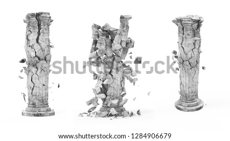 Similar – Image, Stock Photo concrete pillar broken by shards and a road sign against a gloomy sky